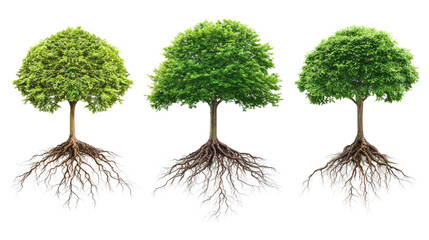 Trees With Detailed Roots on a Transparent Background Generative AI