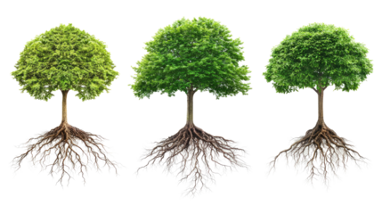 Trees With Detailed Roots on a Transparent Background Generative AI