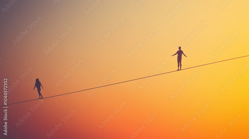 Aufkleber a minimalistic depiction of a person balancing on a tightrope, symbolizing the precarious balance of