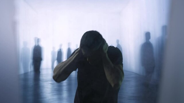 Suffering Man Surrounded By Shadow Figures Mental Health Depression Anxiety Loneliness