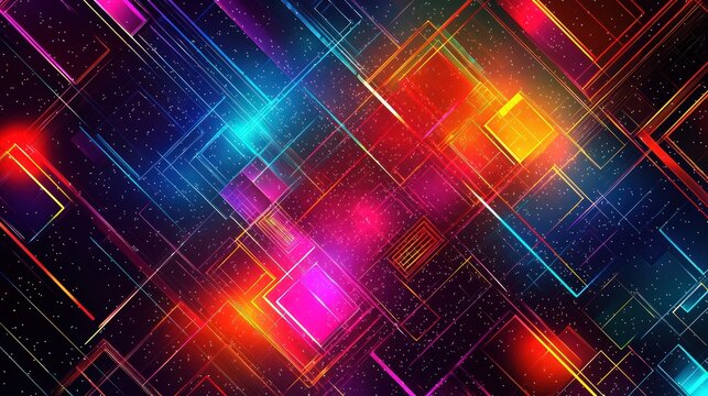 Abstract geometric grid pattern with bright neon accents and smooth gradients
