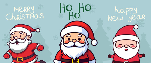 Set of Santa Claus Cartoons in Minimalist Background - Perfect for Happy Christmas for Kids
