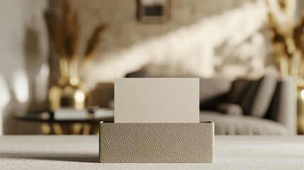 Elegant Business Card Mockup on Leather Portfolio in Stylish Workspace | Premium Luxury Office Stationery Concept