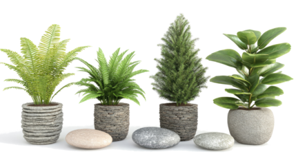 Tropical Plant Bushes With Stones on Clear Background Generative AI