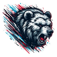 abstract style grizzly bear in red white and blue png vector