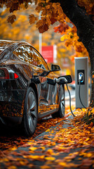electric cars charging in autumn