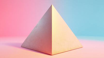 Colorful prism-like pyramid reflecting rainbow lights on a wooden surface