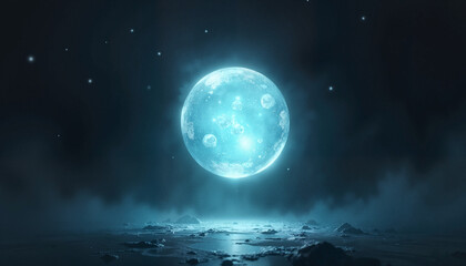Naklejka premium Glowing celestial orb with texture illuminated in a peaceful night atmosphere