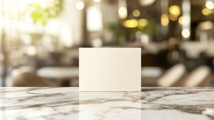 Elegant Business Card Mockup on Marble Countertop in Trendy Cafe Setting