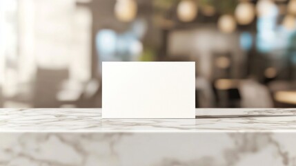 Elegant Business Card Mockup on Marble Countertop in Trendy Cafe Ambiance