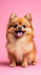 Happy Pomeranian on Pink Background