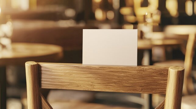 Elegant Business Card Mockup on Wooden Chair in Trendy Restaurant Setting