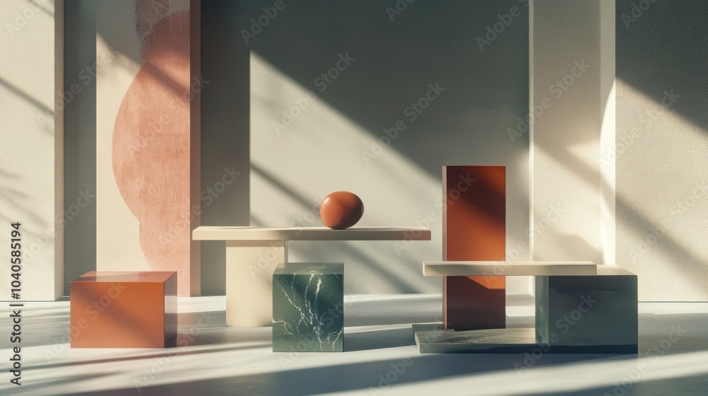 Poster Abstract Minimalist Still Life with Geometric Shapes and Shadows