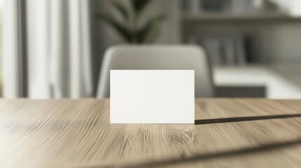 Elegant Business Card Mockup on Wooden Desk in Stylish Home Office Setting