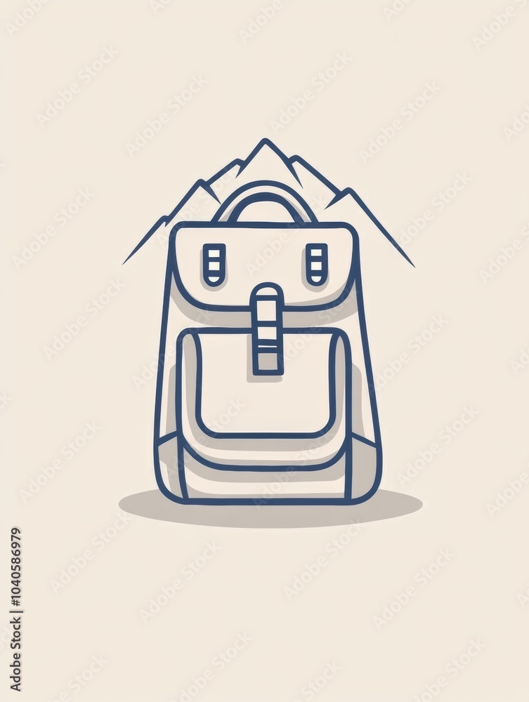 Poster this icon features a clean design of a backpack accompanied by mountain outlines, embodying the spir
