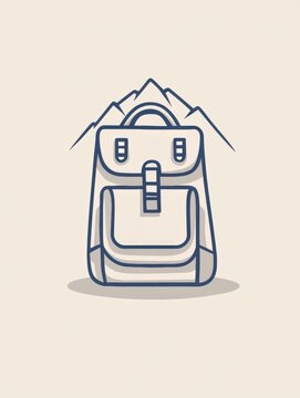 recommend clip art: This icon features a clean design of a backpack accompanied by mountain outlines, embodying the spirit of adventure and exploration. Generative AI