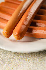 sausages meat pork, beef, chicken dish Fresh delicious gourmet food background on the table rustic food top view copy space