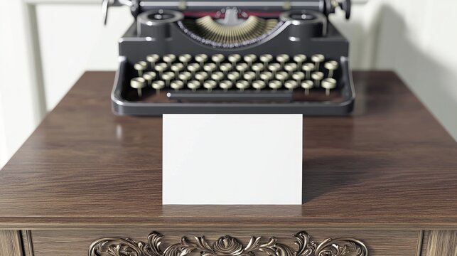 Classic Professionalism - Luxury Business Card Mockup on Wooden Desk with Vintage Typewriter Background