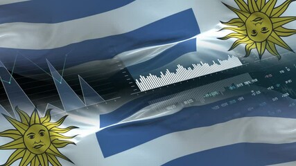 Uruguay flag - Waving flag on report analytics data statement - Powered by Adobe