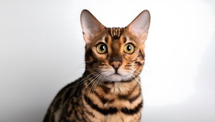 Fototapeta premium Bengal cat sitting on a white background