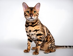 Bengal cat sitting on a white background