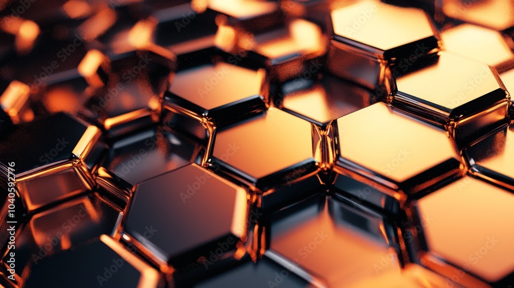 Wall mural dynamic hexagonal shapes with futuristic metallic finishes and reflections