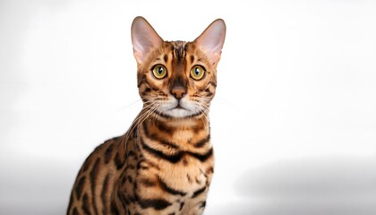 Obraz premium Bengal cat sitting on a white background