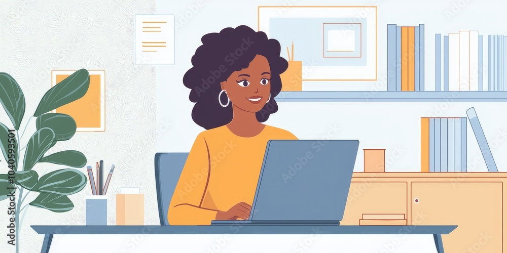 Fototapete a remote worker participating in a virtual team meeting on a laptop, set up in a home office with co