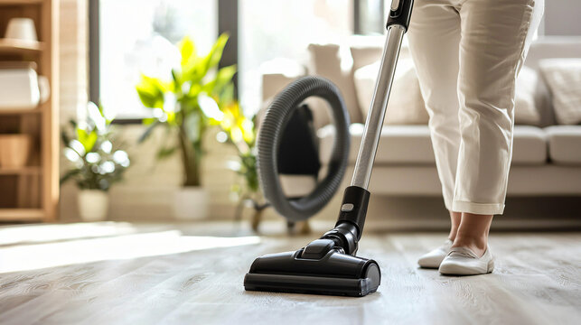 professional housekeeper demonstrating modern vacuum cleaner