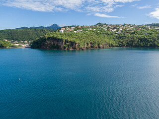 Drone view of the cliff and the ocean in front of Fond Lahaye, Martinique, West Indies, France