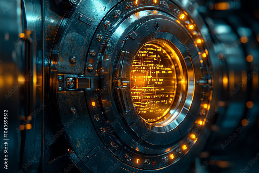 Poster a locked digital vault, representing the importance of data encryption in protecting sensitive infor