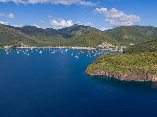 Grande anse bay and sail boats at the anchorage, Martinique, West Indies, France