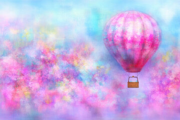 Obraz premium Dreamy abstract hot air balloon in vibrant watercolor sky