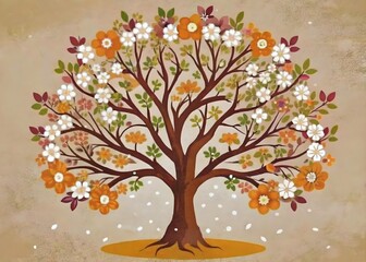 Beautiful Artistic Tree Blossoming Colorful Flowers Designs Nature