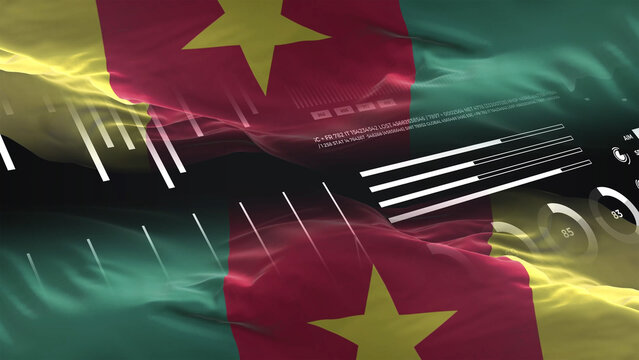 Cameroon flag - Waving flag on report analytics data statement - Powered by Adobe