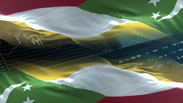 Comoros flag - Waving flag on report analytics data statement - Powered by Adobe