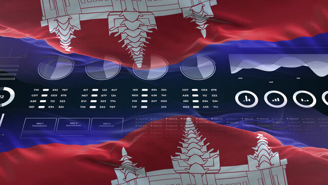 Cambodia flag - Waving flag on report analytics data statement