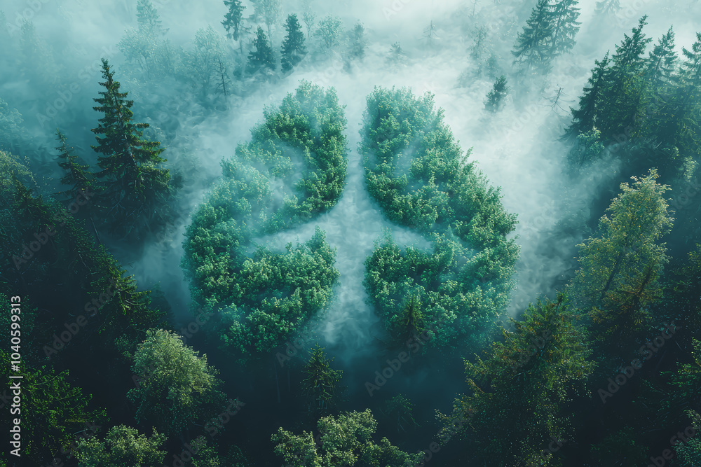 Canvas Prints a forest in the shape of a lung, symbolizing the role of trees in producing clean air. concept of ai