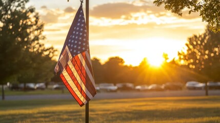 American Flag at Sunset