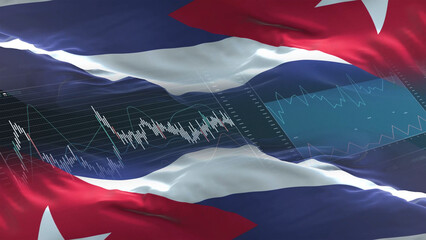 Cuba flag - Waving flag on report analytics data statement