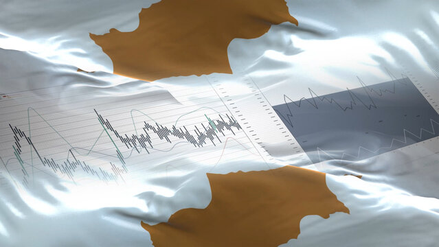 Cyprus flag - Waving flag on report analytics data statement