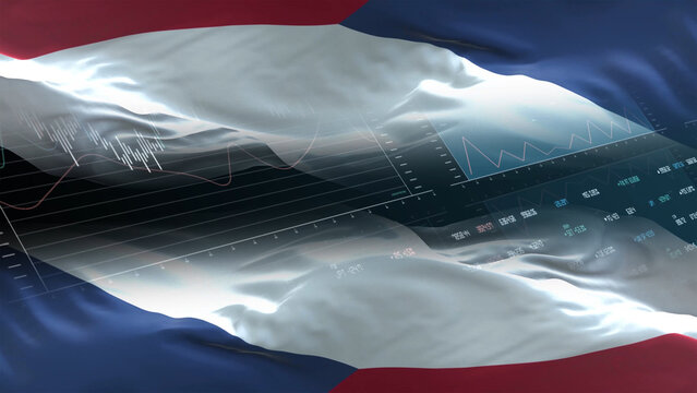 Czech Republic flag - Waving flag on report analytics data statement - Powered by Adobe