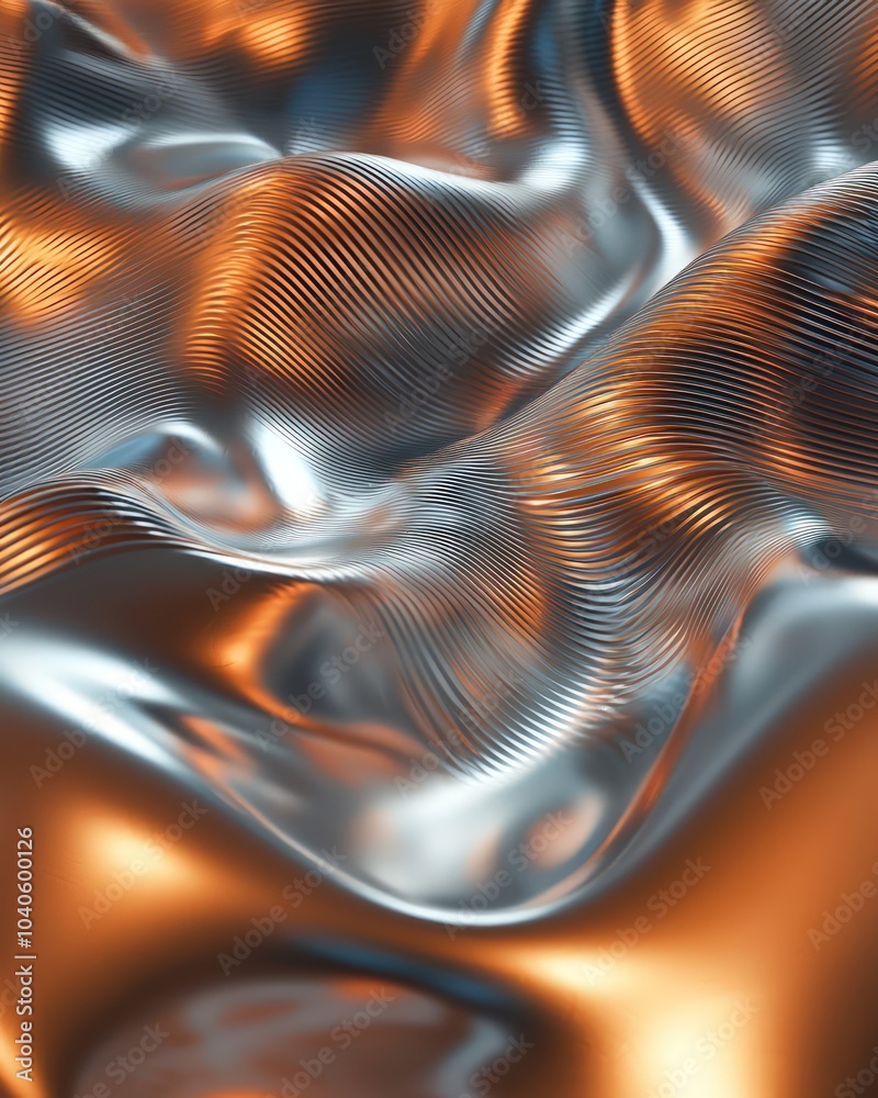 Wall mural flowing wave-like gradients with sharp angles and metallic finishes