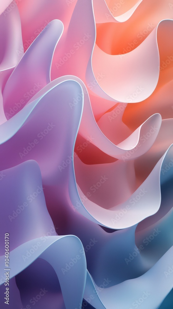 Wall mural flowing wave-like patterns in gradient hues with soft shadows
