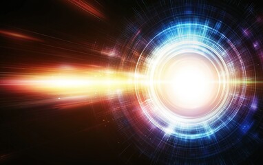 Obraz premium A vibrant burst of light surrounded by swirling colorful patterns in a cosmic setting, representing energy and movement