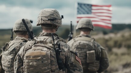 Fototapeta premium Soldiers with American Flag
