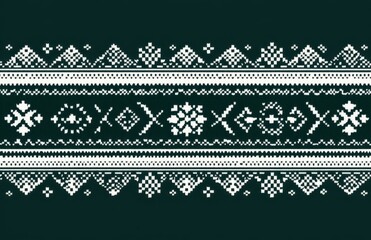 Dark green seamless pattern with elegant nordic designs and geometric shapes for festive winter backgrounds
