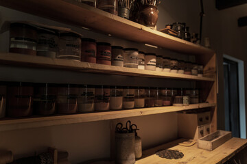 Artistic Workshop Shelves With Ceramic Supplies and Tools