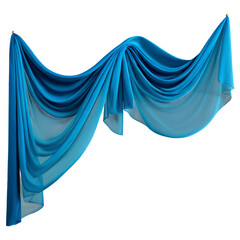Blue Silk fabric, transparent cloth, gracefully flowing in a wave pattern. Fashionable satin drapery, motion of a flying scarf, chiffon veil isolated against a transparent background.