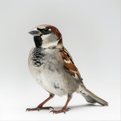 A playful sparrow fluffs its feathers, creating a charming scene highlighted by the soft, luminous background.